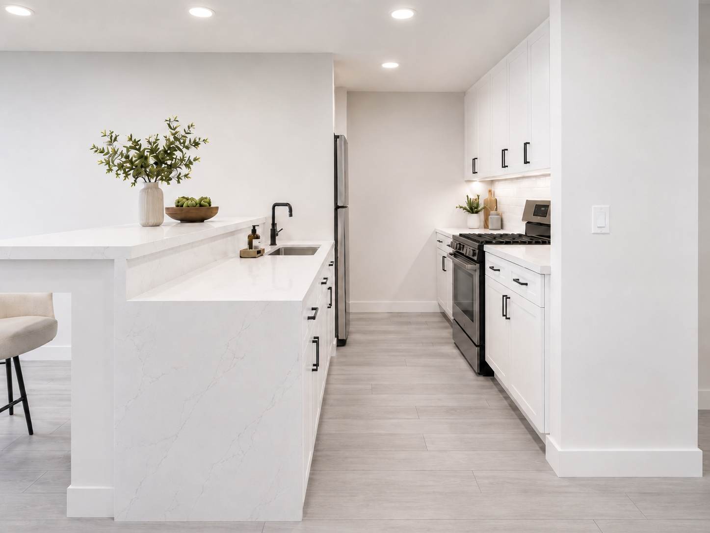 Residence 5 — rendering of the new white kitchen